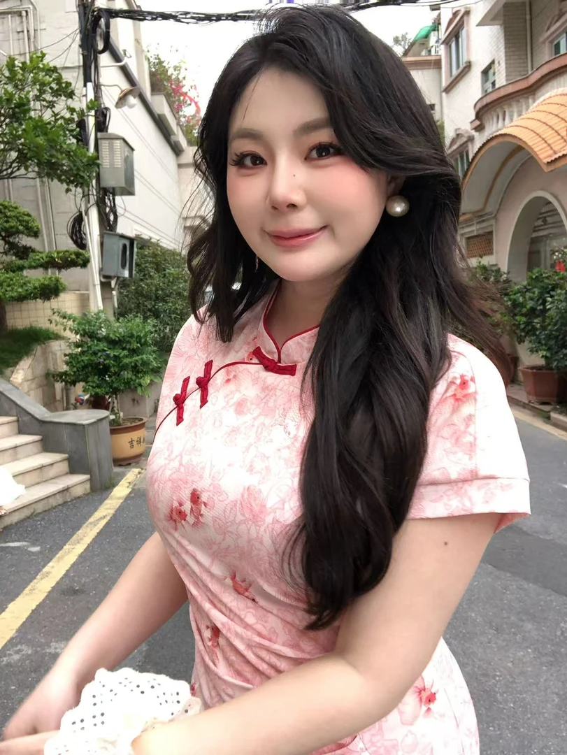 【大小姐】现货“金鱼花火”新中式复古粉色改良显瘦捏皱收腰气质旗袍