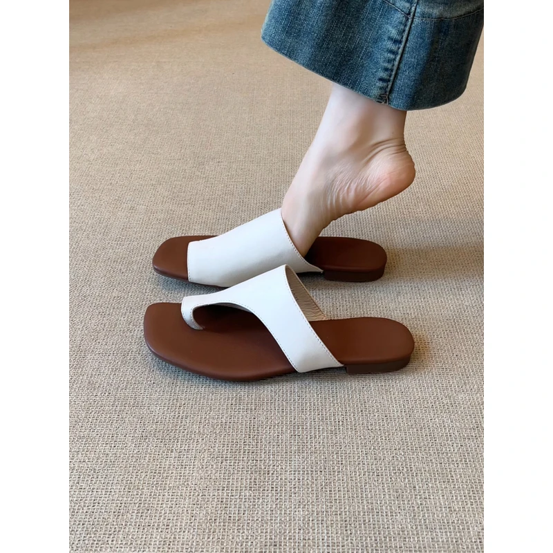 nnmiss/1.5cm极简复古小众方头凉鞋百搭套趾平底休闲舒适懒人凉拖