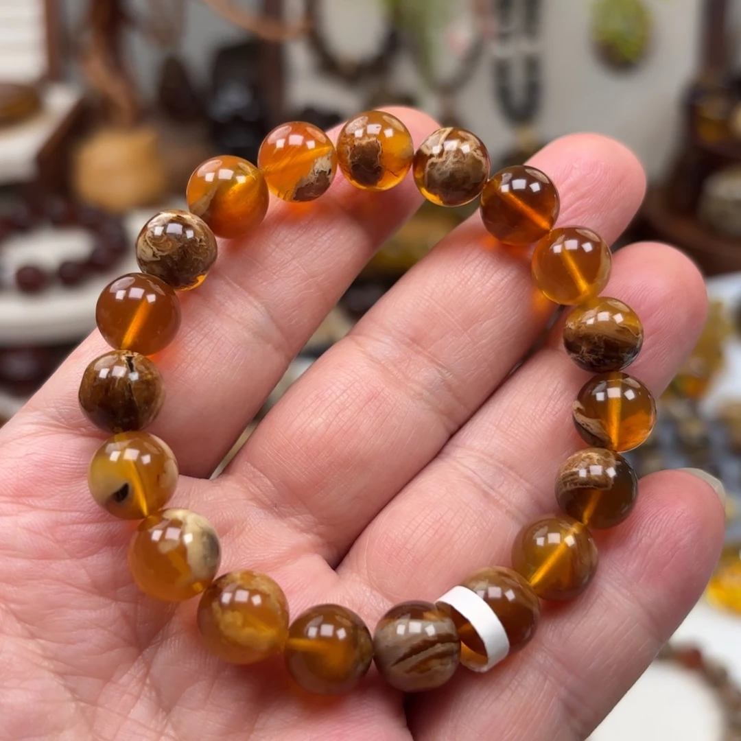 琥珀未镶嵌手链根珀溶洞妖花卡10