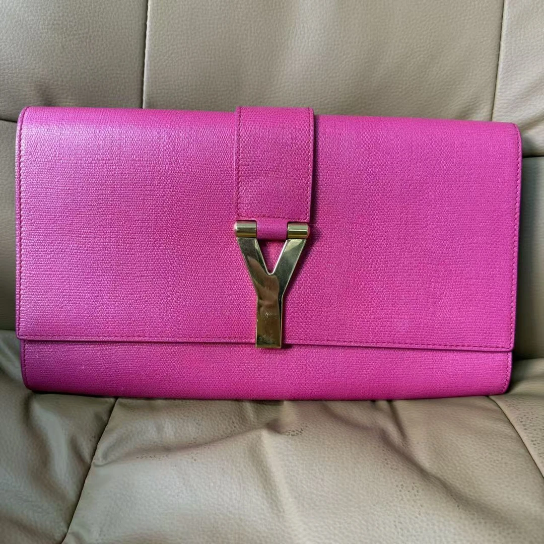 95新 YSL/圣罗兰 圣罗兰玫红色手拿包