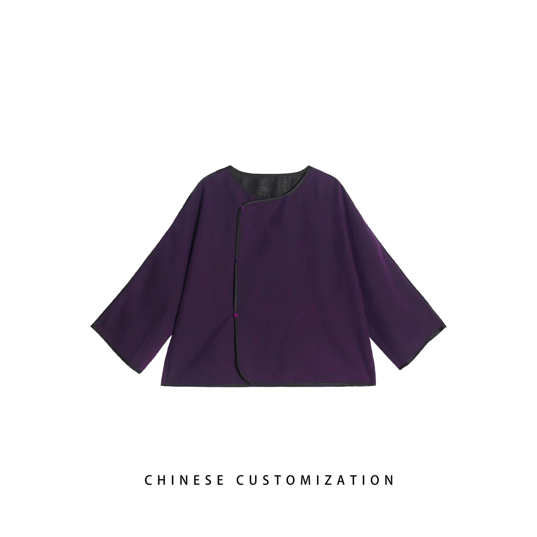 【月白星紫】可双面 桑 蚕丝凝夜紫龟香 云纱国风斜襟上衣24LY931