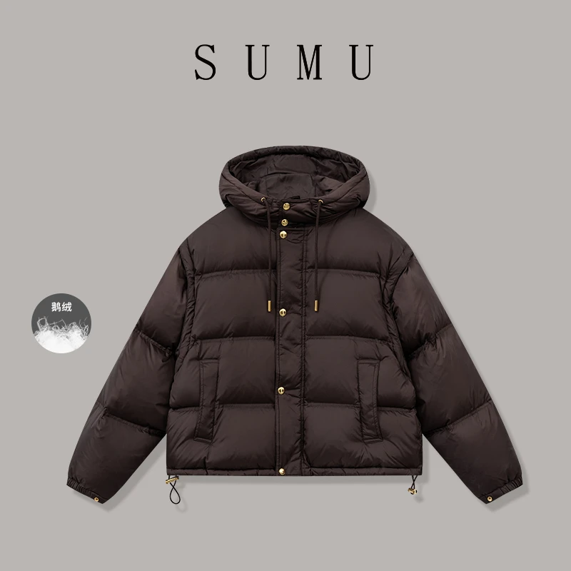 宿慕SUMU 连帽鹅绒服12-13冬季2024女款时尚休闲鹅绒服F01001