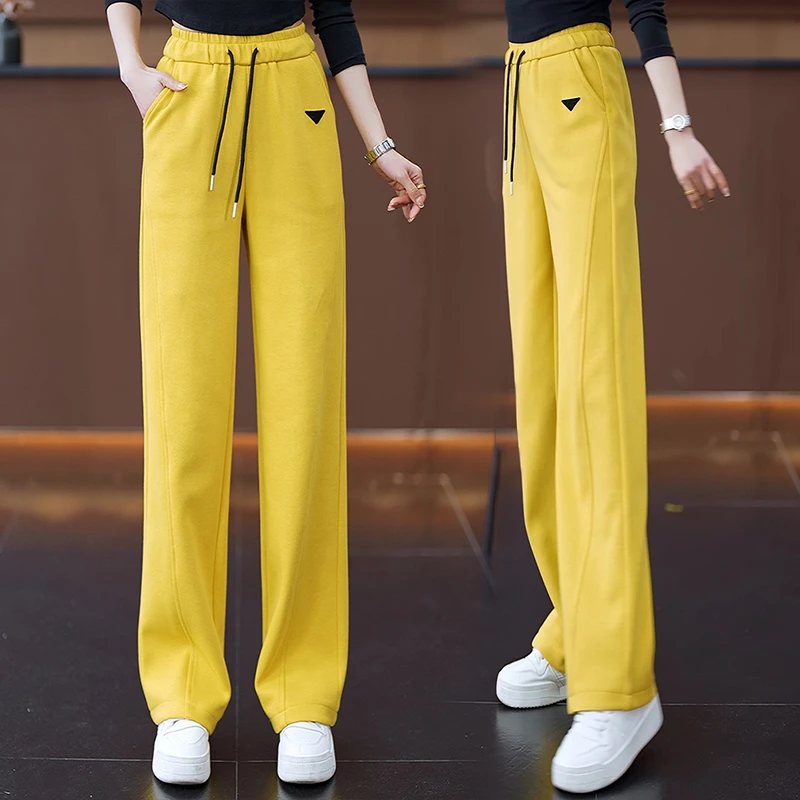 黄色休闲直筒卫裤女2025春季新款高腰宽松显瘦运动窄版阔腿香蕉裤