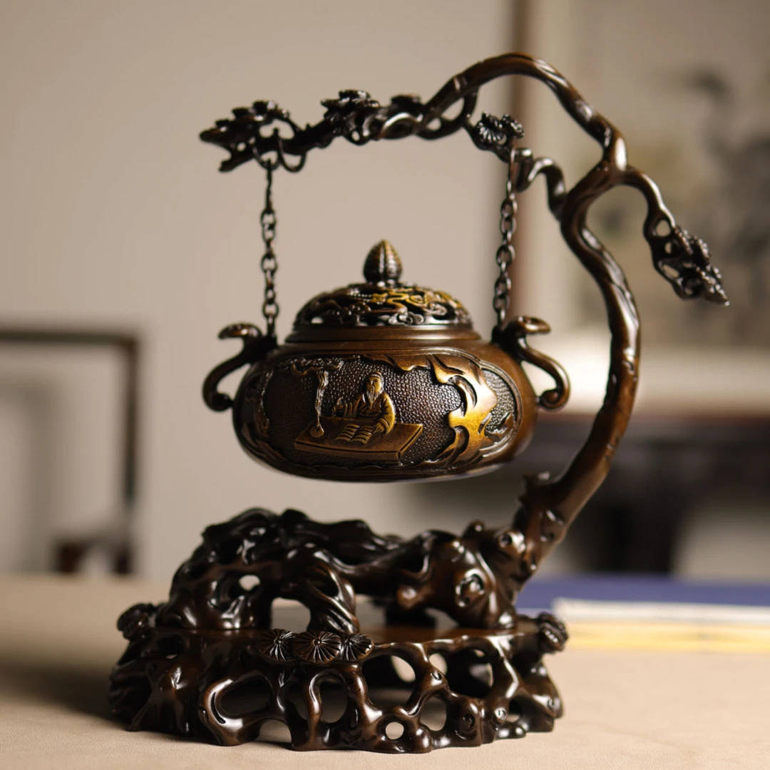 赵玉保手工铜香炉：瑞松挂熏炉