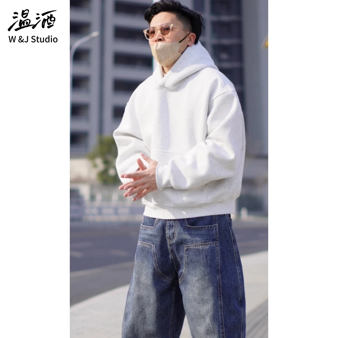 【短宽&挺阔！硬朗型！】连帽短款基础帽衫 春季重磅加厚宽松卫衣