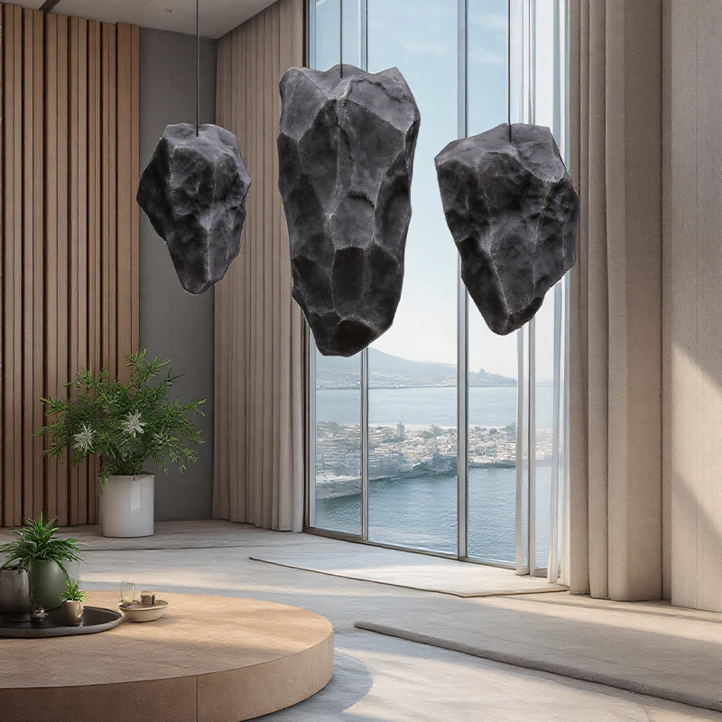 户外仿真石摆件室内玻璃钢悬挂石造景中式客厅售楼部别墅美陈装饰