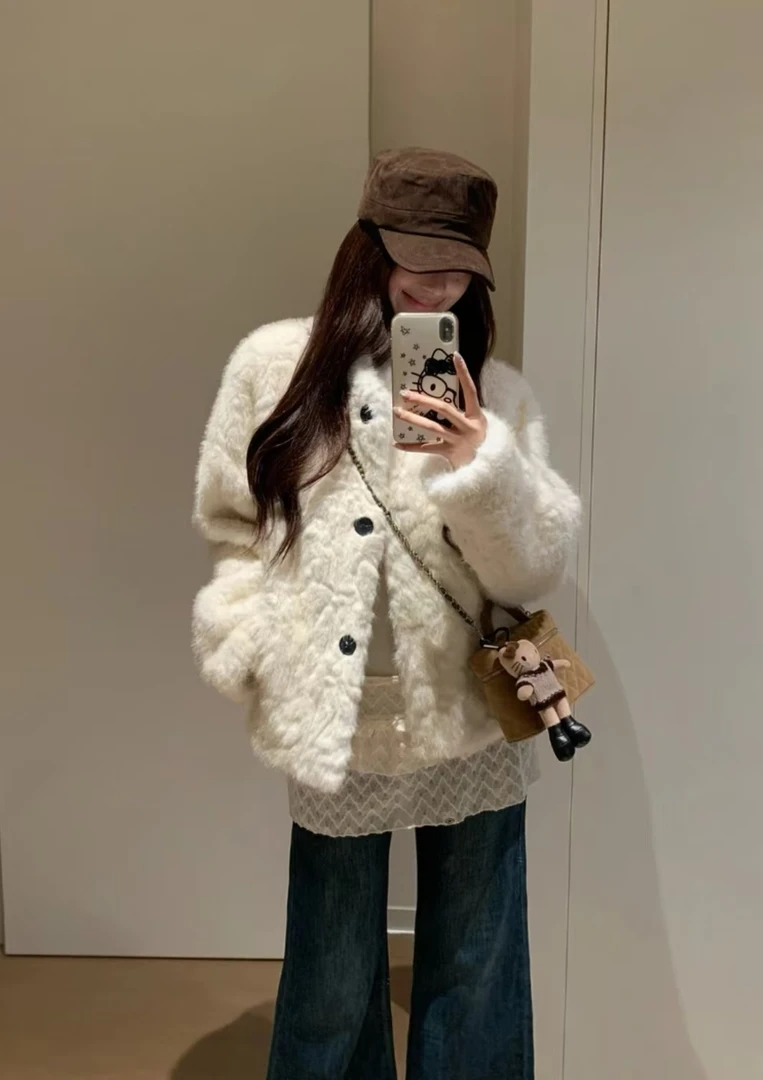 （非链接图）191-200宽松型加绒INS风女立领加厚短外套