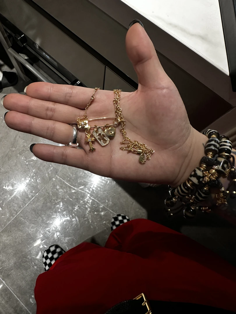 合金项链 【蛇年 爱心空牌 项链】黄色回形十字爱心空牌项链国