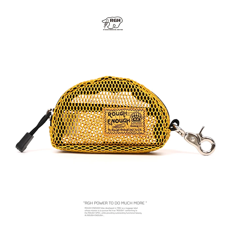 Rough Enough潮牌迷你拉链零钱包卡包小巧硬币收纳包网格小挂包女