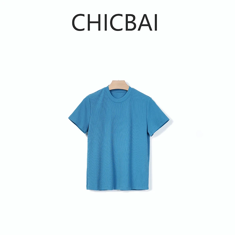 CHICBAI 瘦瘦T 正肩气质弹力坑条简约显瘦短袖T恤