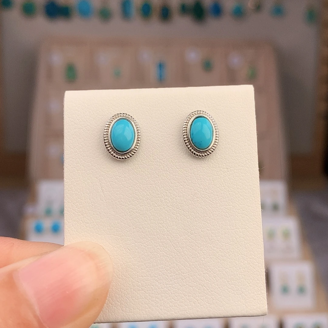 绿松石银S925镶嵌耳饰