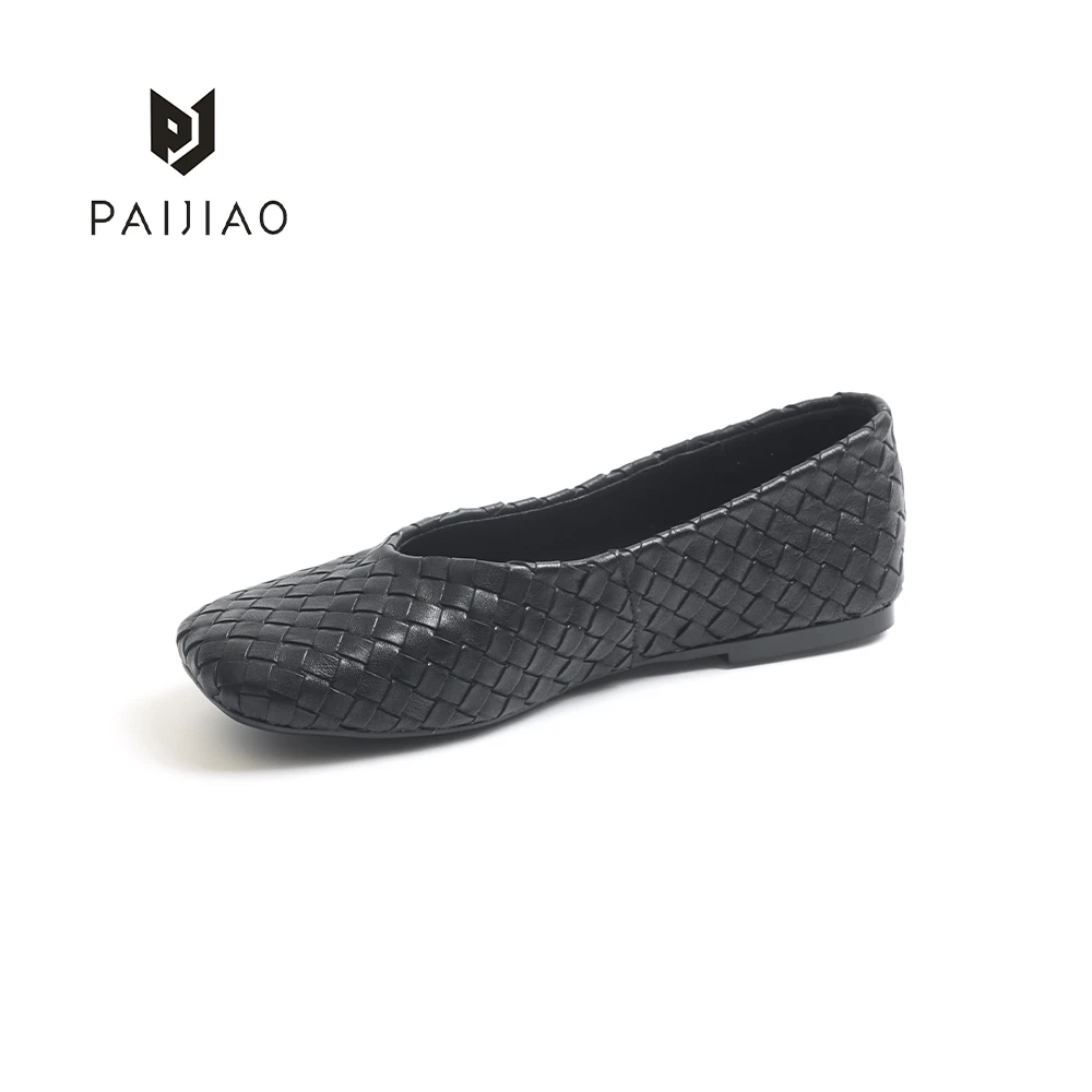马皮时尚浅口方头单鞋女夏季新款轻便透气手工真皮编织XD113025