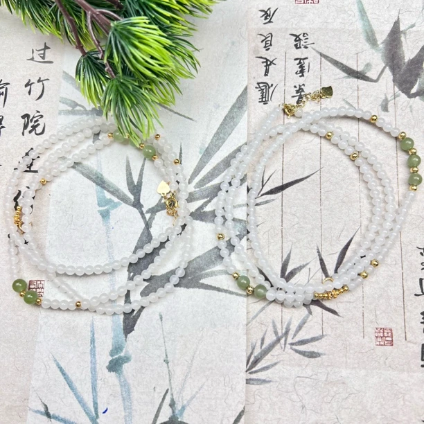 BY71和田玉白玉小米珠万能链3mm+多样性发其一