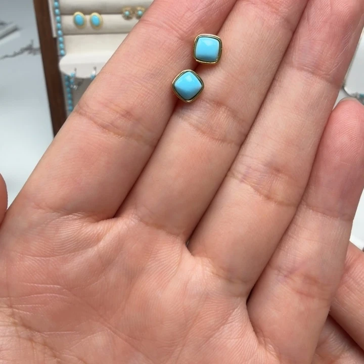 绿松石银S925镶嵌耳饰