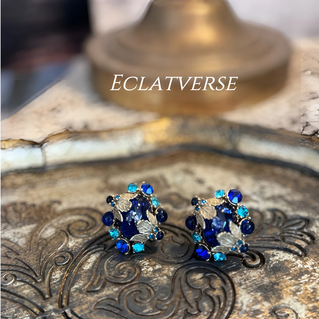 铜合金仿水晶耳饰 6001手工蓝色轻奢