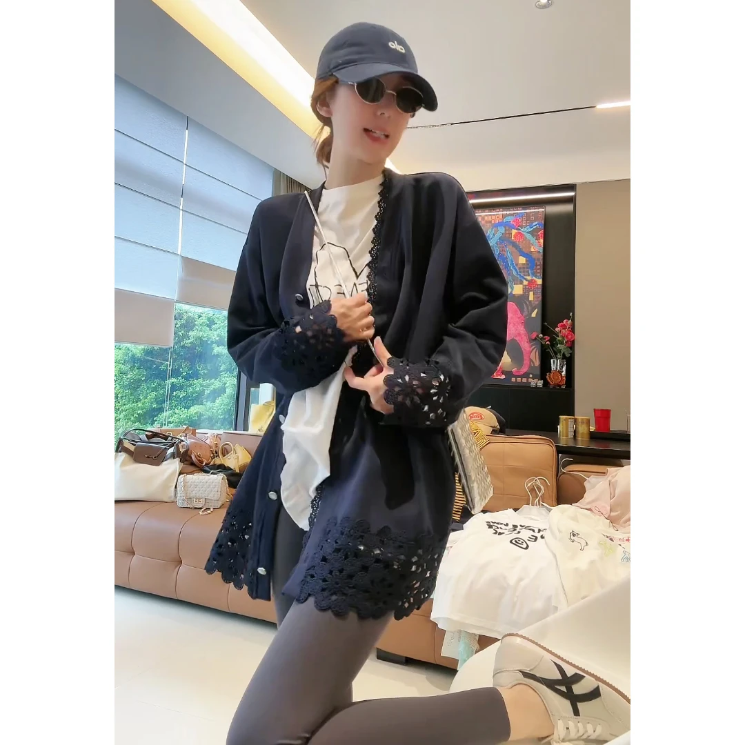 徐靖靖【花边外套】蕾丝防晒衣开衫上衣女 洋气休闲宽松显瘦2504053