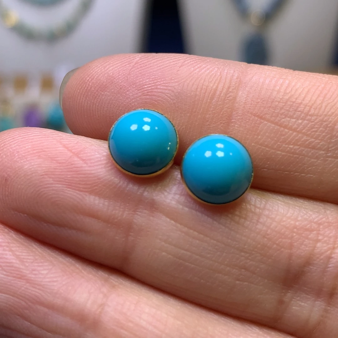 绿松石18K金镶嵌耳钉