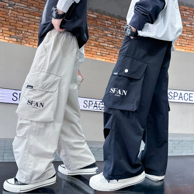 男童休闲裤工装宽松长裤2025新款中大童春秋儿童直筒洋气炸街潮款