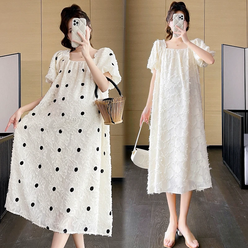 2025新品孕妇装提花流苏韩版方领甜美连衣裙大码显瘦气质时尚春季