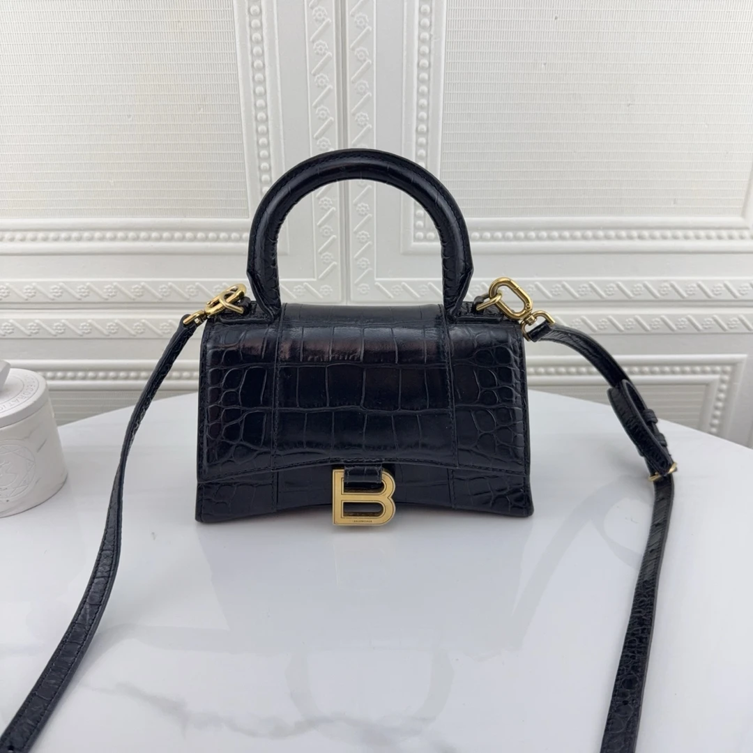 99新 Balenciaga/巴黎世家 金扣单肩斜挎 鳄鱼纹沙漏包 Xs二奢包