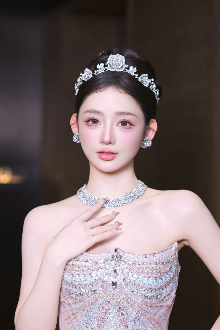 合金婚庆饰品 玫瑰花造型发箍皇冠+耳饰新娘套装AA34