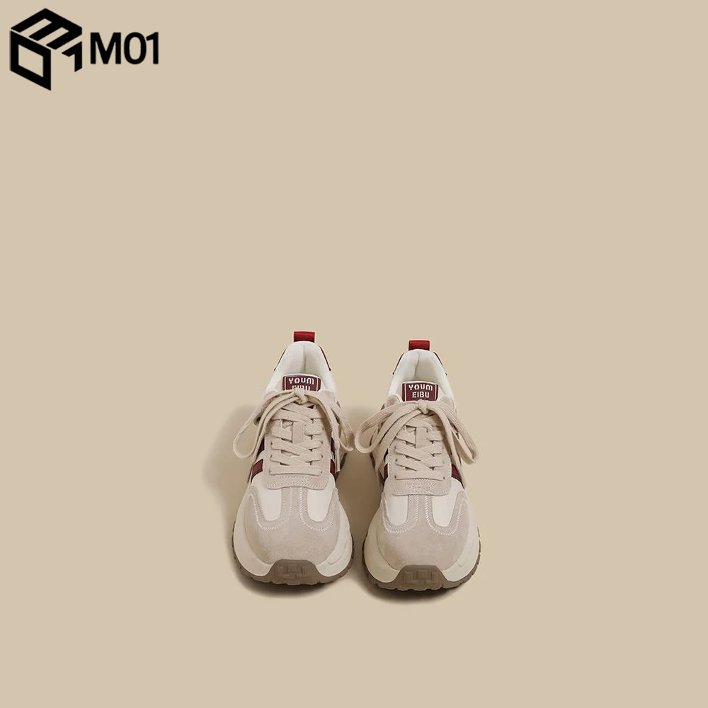 M01厚底阿甘鞋女2025春季新款加绒小白鞋百搭条纹德训运动老爹鞋