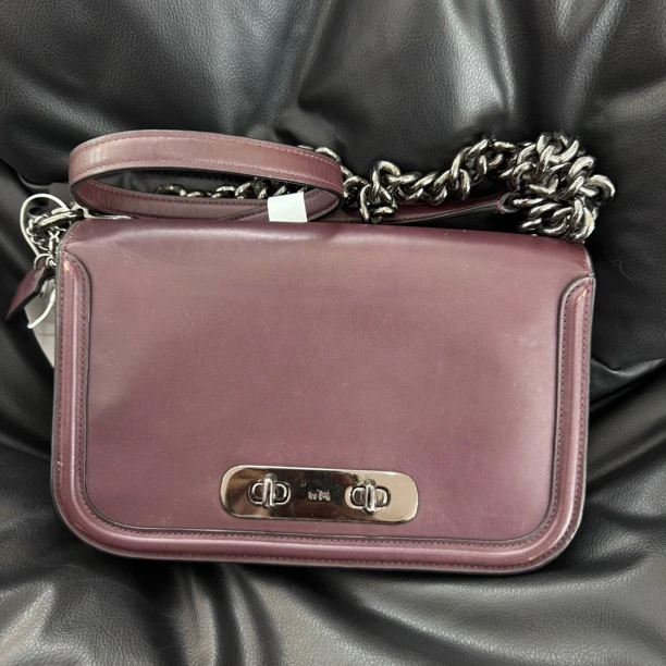 95新 COACH/蔻驰 大麦中古/coach棕色全皮斜挎包/链条包
