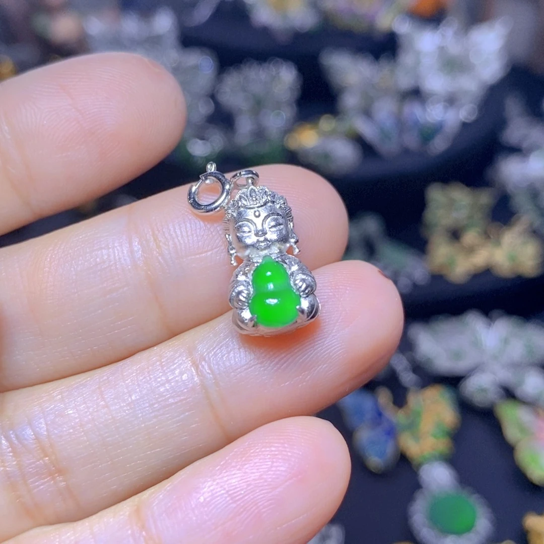翡翠银S925镶嵌吊坠(不含链)天然翡翠