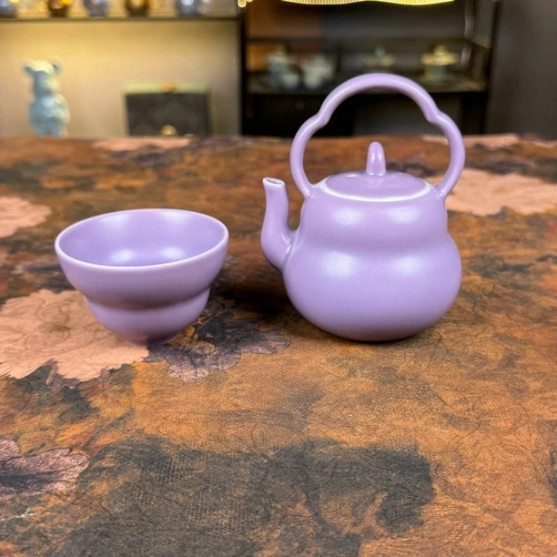 紫汝提梁壶葫芦茶具套组陶瓷高端功夫茶具一壶一杯130ml泡茶壶
