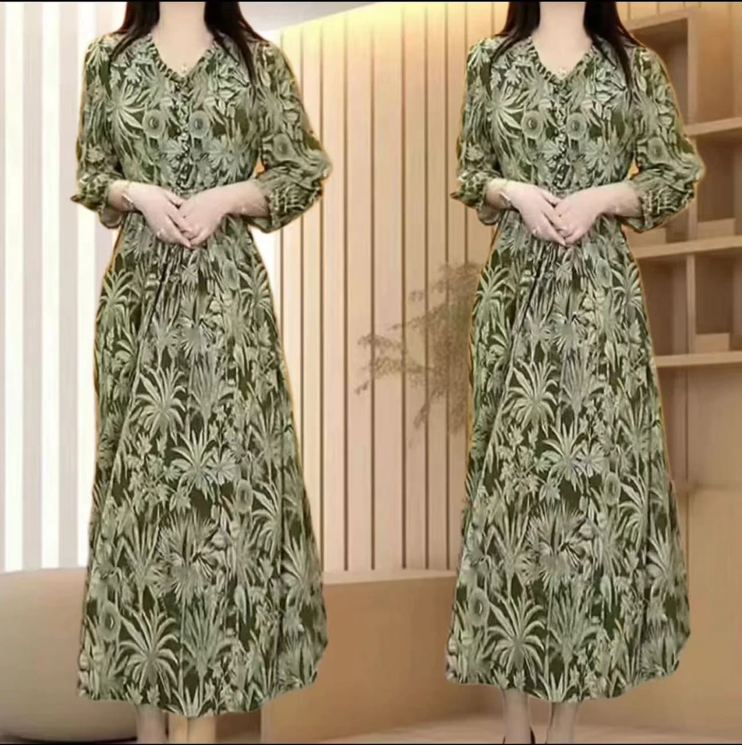 8811-369#新品冰雪丝花边领中袖气质连衣裙