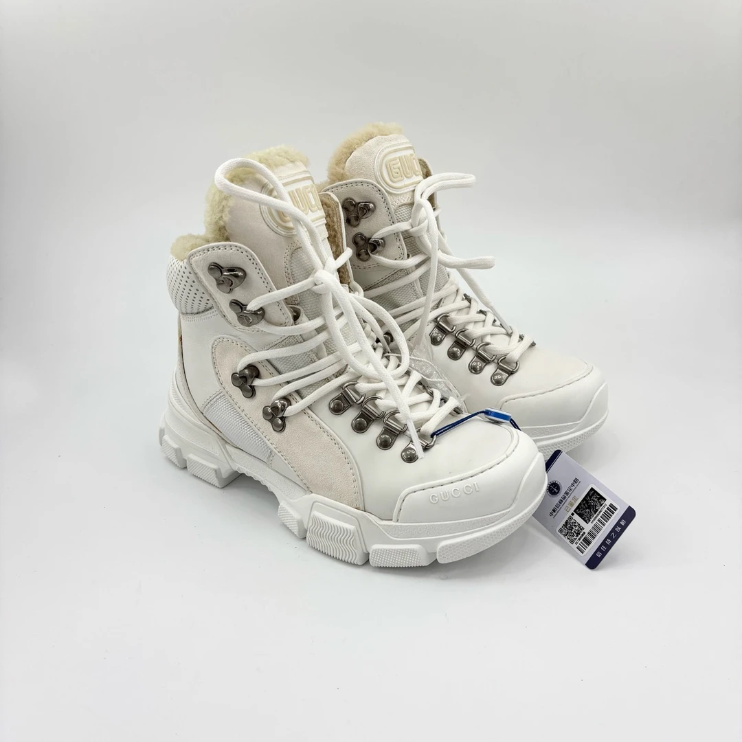 全新未使用 GUCCI/古驰 35.5码/白色毛毛登山鞋/pp426335