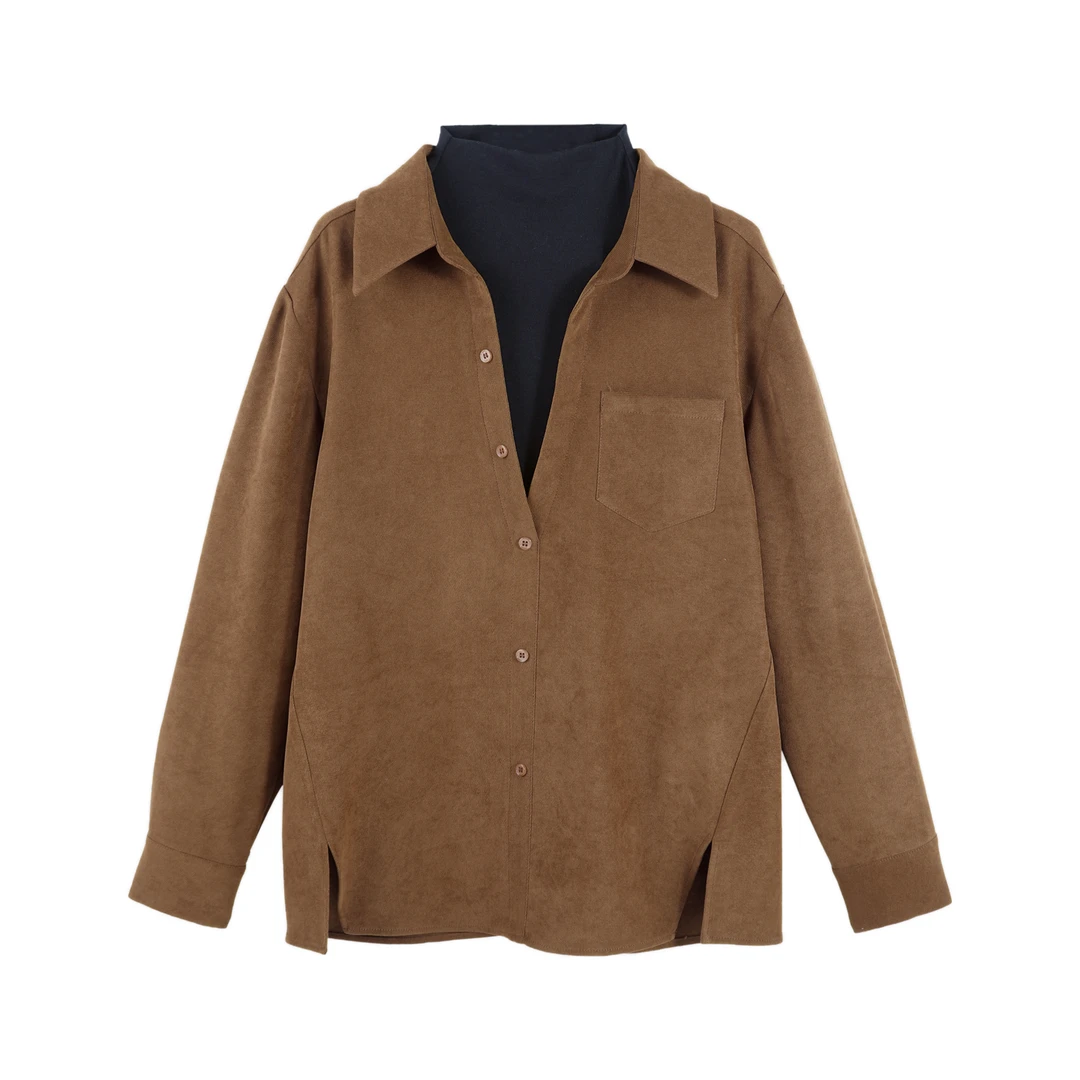 【Luola】简约复古风撞色假两件条纹百搭气质衬衫长袖HBZW800132