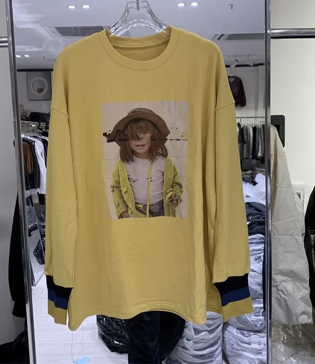 时尚动漫女孩图案宽松休闲长袖T恤衫 8837