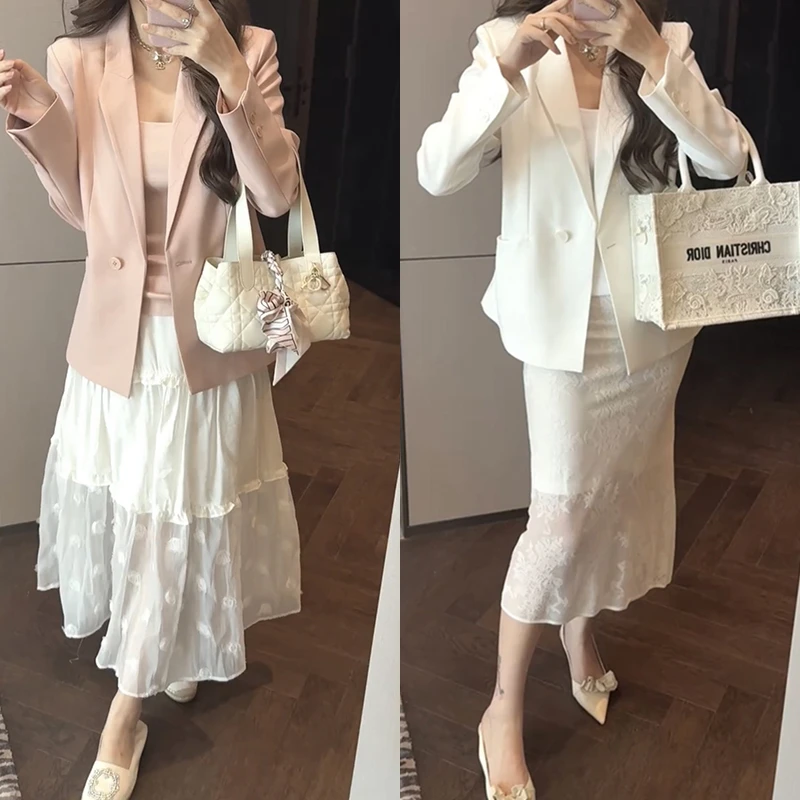 【mimius】婷婷 时尚气质通勤干练西装外套+背心+修身半身裙 G03321