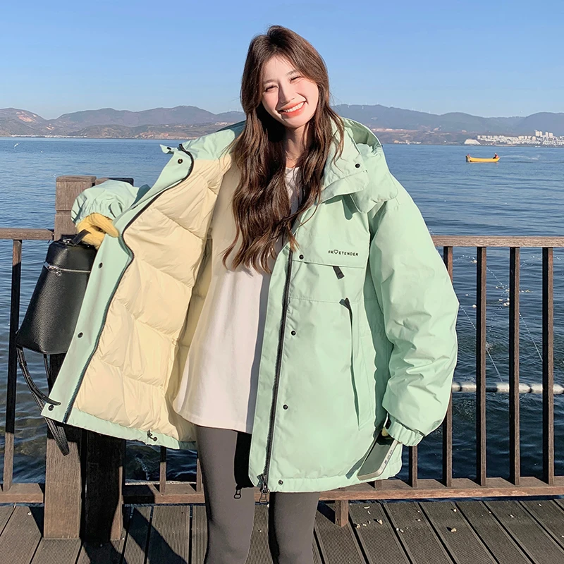 超好看工装冲锋衣羽绒服女冬季新款小个子户外保暖羽绒内胆派克服