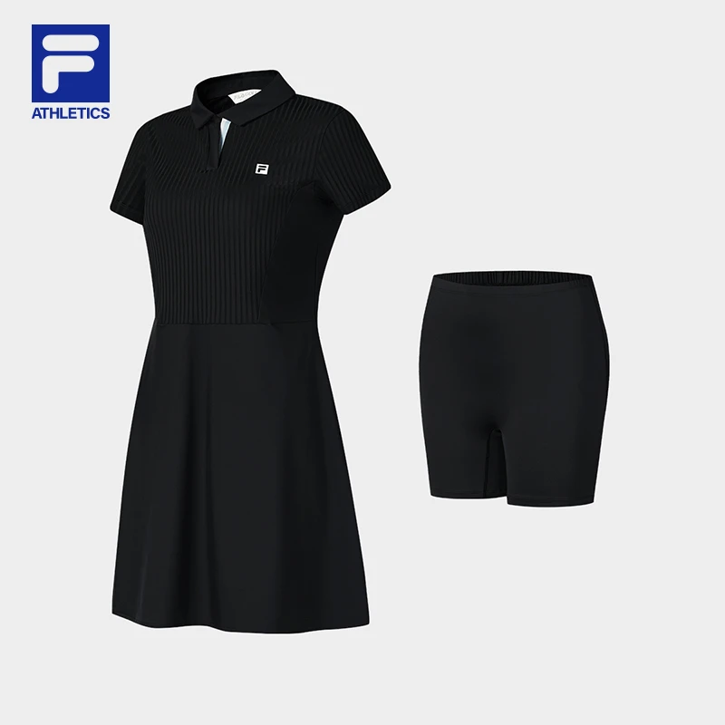 FILA/斐乐运动连衣裙含打底裤夏新款女装黑色显瘦长裙A11W525325F
