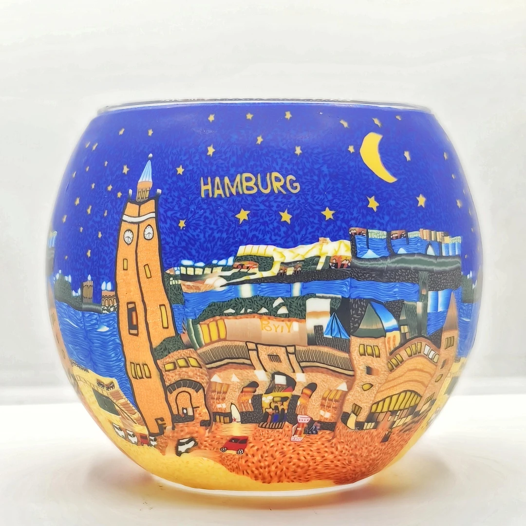 手工软陶梵高星月夜风汉堡HAMBURG城市地标景观装饰文创摆件
