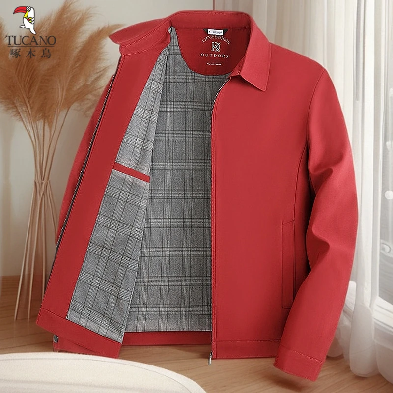 啄木鸟休闲夹克男士春秋舒适中老年百搭中年夹克男装2025年春季