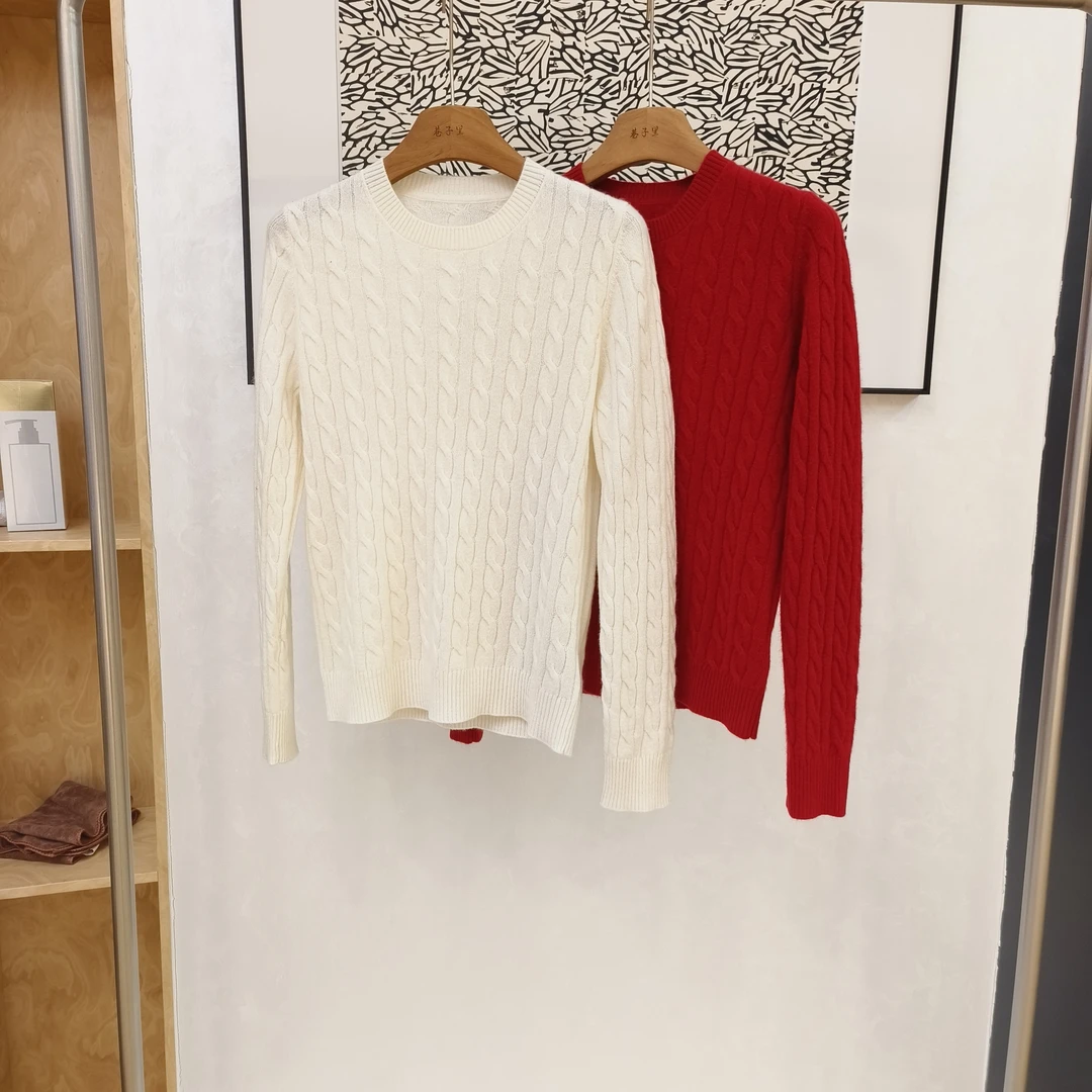 20677圆领简约绞花百搭休闲软糯亲肤100%山羊绒针织衫