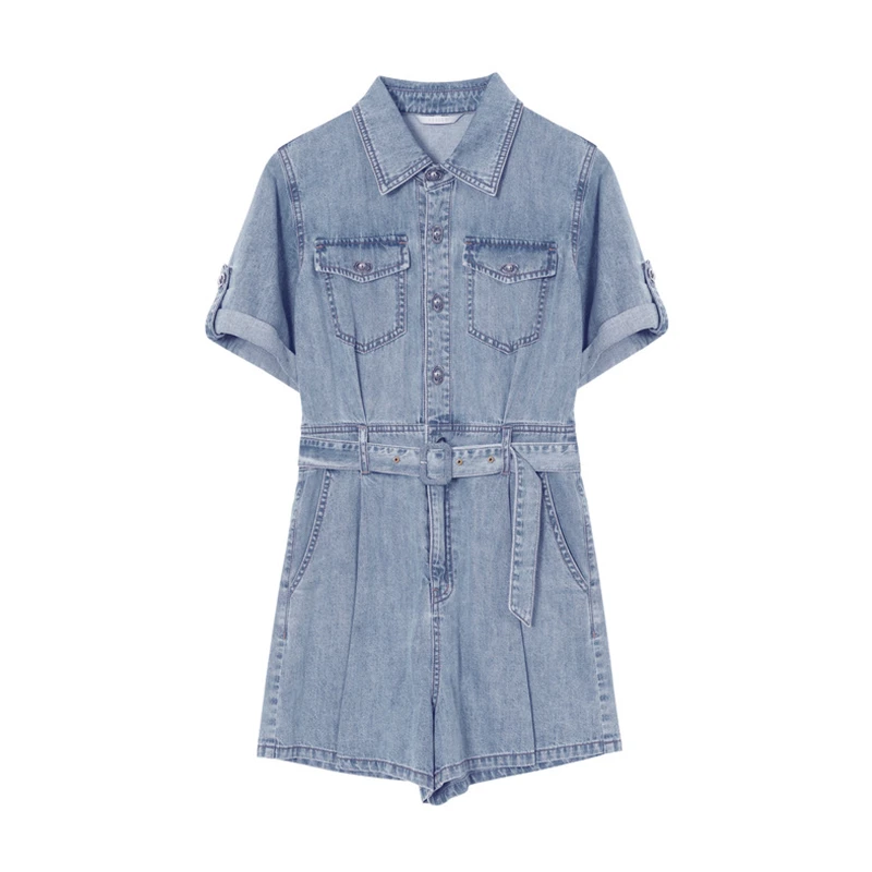 【许半夏推荐】DK5117016 飘蕾连体裤牛仔短裤夏小个子裤子