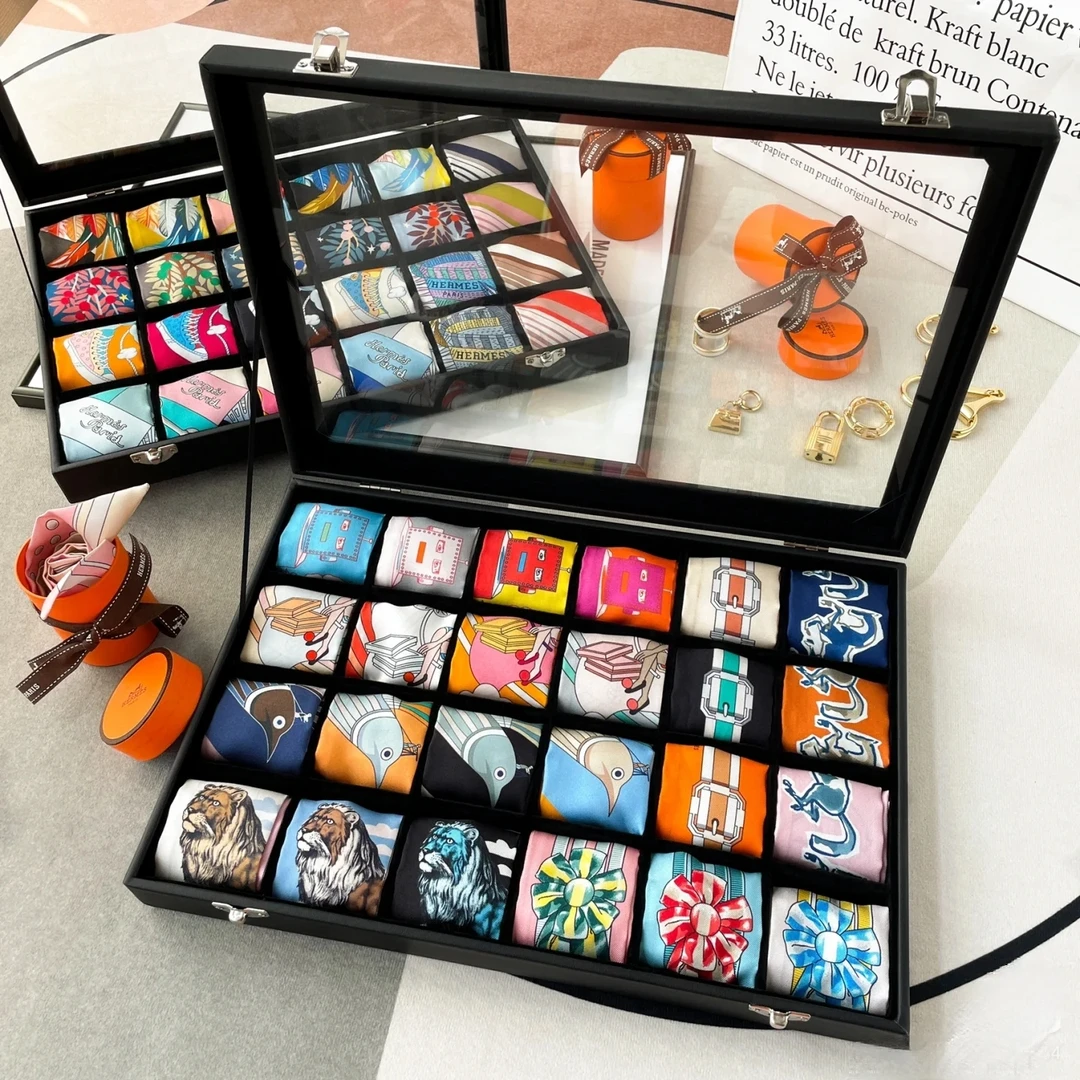 丝巾收纳盒透明玻璃发带整理盒店铺飘带领巾领结收纳收藏展示盒子