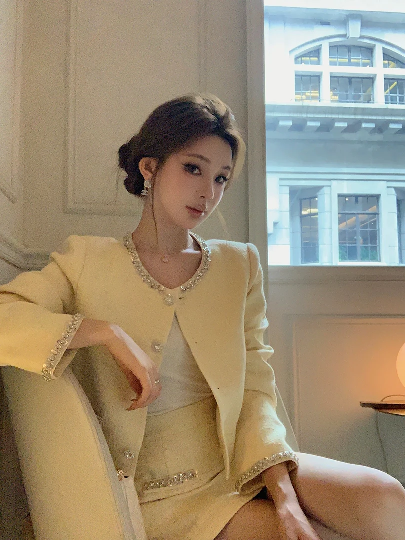 邱肉瑶 Chic小香风千金套装女秋季新款名媛气质修身优雅外套短裙