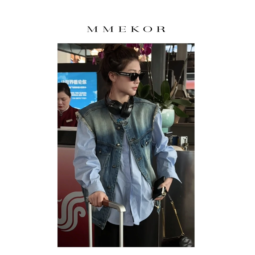 MMEKOR“会呼吸的牛仔”马甲 2025新款普赛克丹宁时髦马夹 89516