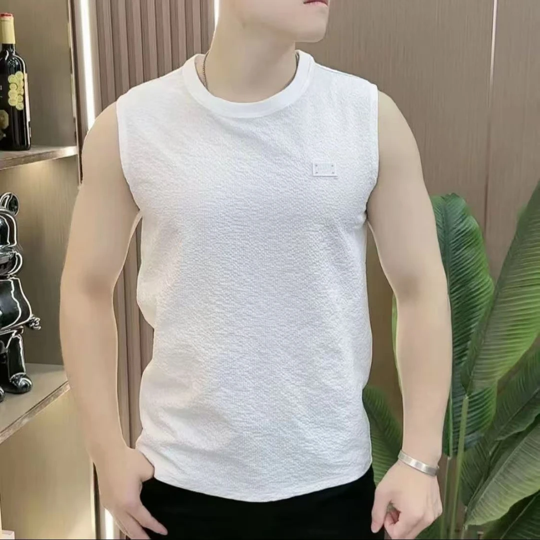 2025夏季男士肌理纹泡泡纱圆领薄款马甲背心百搭网眼潮流坎肩