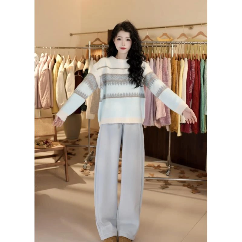 【清清】撞色松紧腰抽绳加绒卫裤秋冬新款宽松休闲弯刀裤香蕉裤8952