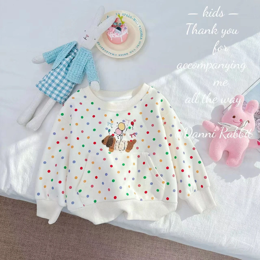 【Dannirabbit】新款可爱百搭彩色波点腊肠小狗女童卫衣 D-Z315