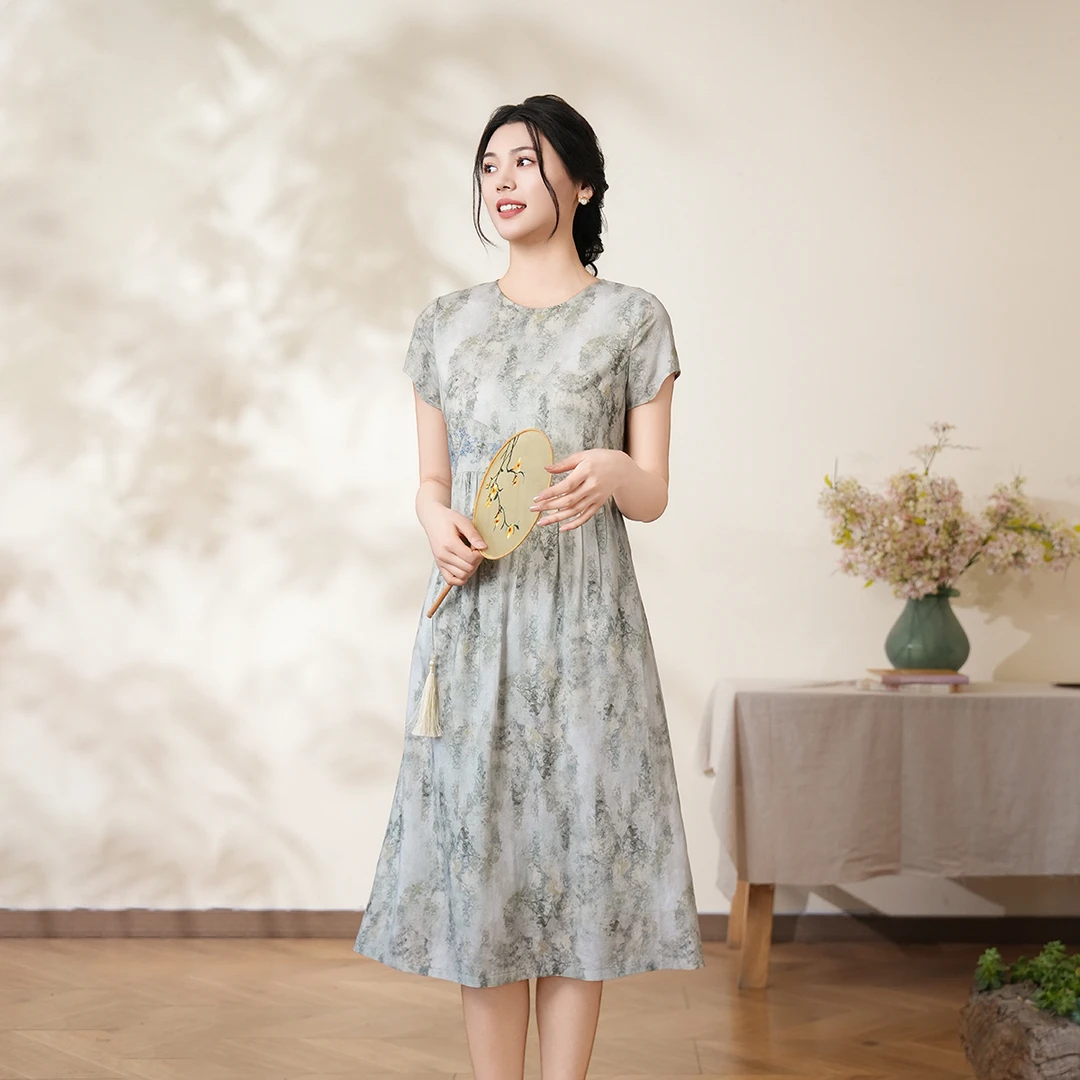 布符2025年夏季X型收腰显瘦碎花连衣裙短袖显瘦气质MXDLY38