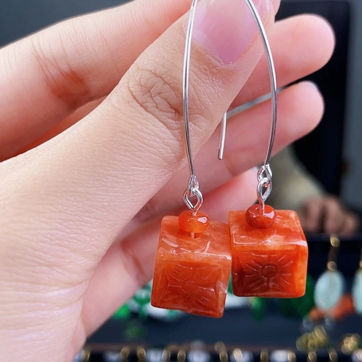 翡翠耳饰银S925镶嵌饰品