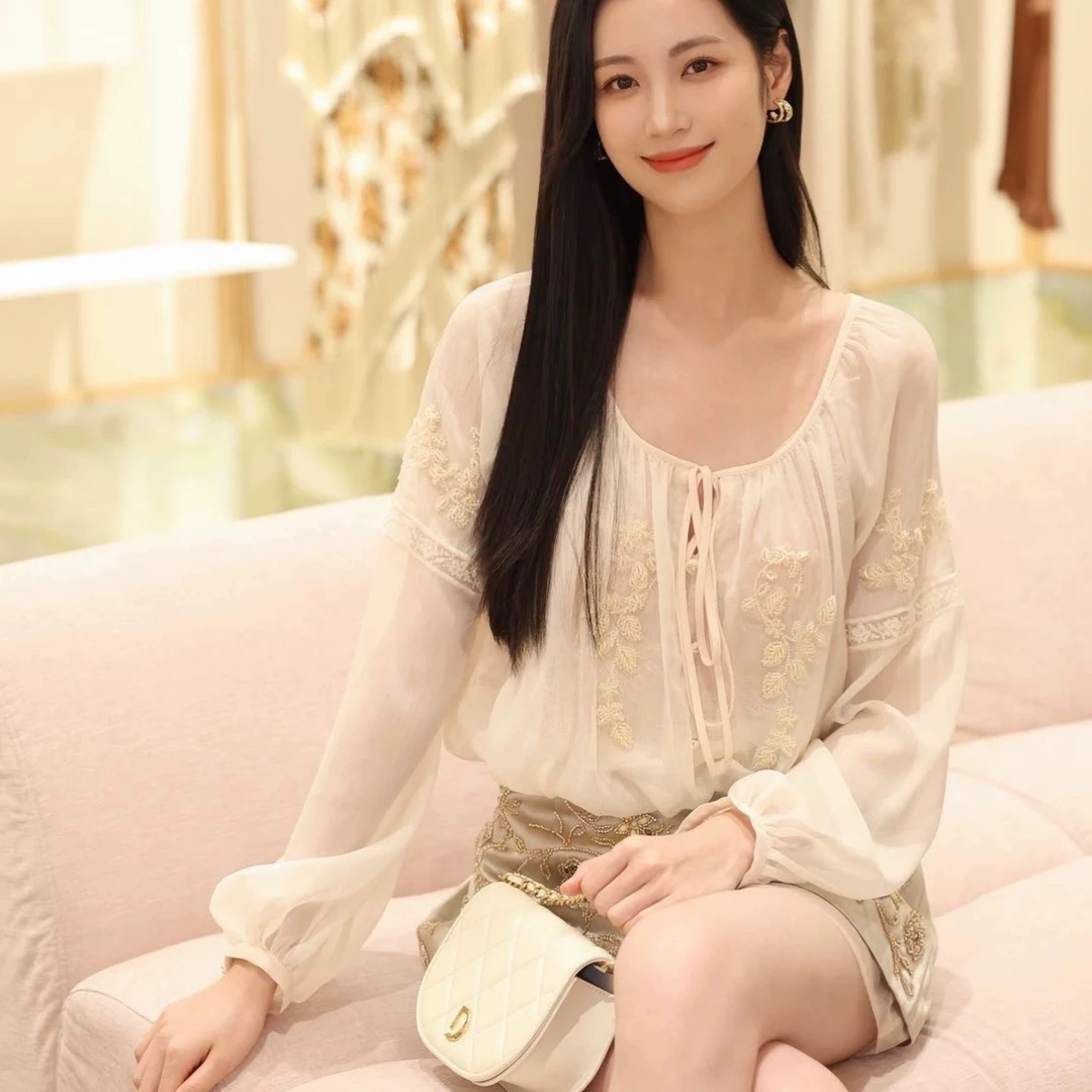花颜法式慵懒感雪纺衬衫女早秋款千金垂感上衣套装