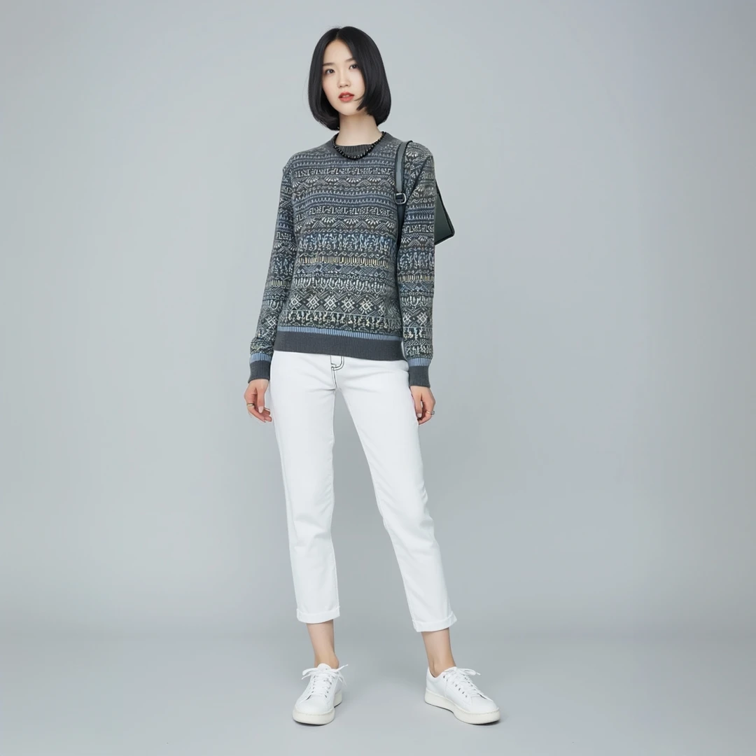 法式复古提花百搭轻奢高级感针织毛衣女秋冬新款洋气圆领休闲上衣